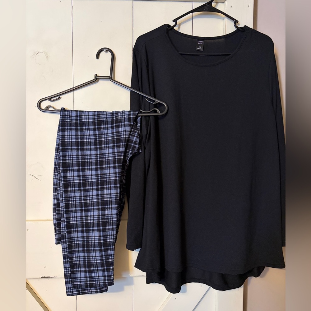 Black Top and Plaid Pants Set